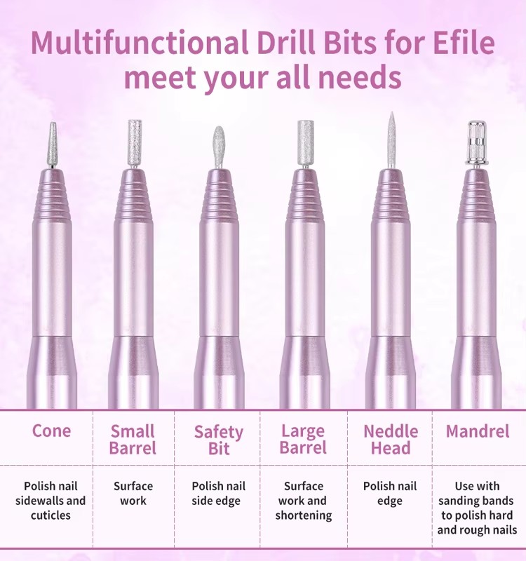 Multifunctional drill bits for the compact nail drill pen