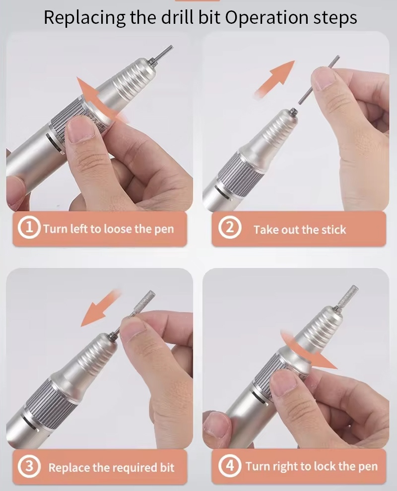 Package contents and instructions for the ergonomic nail grinder