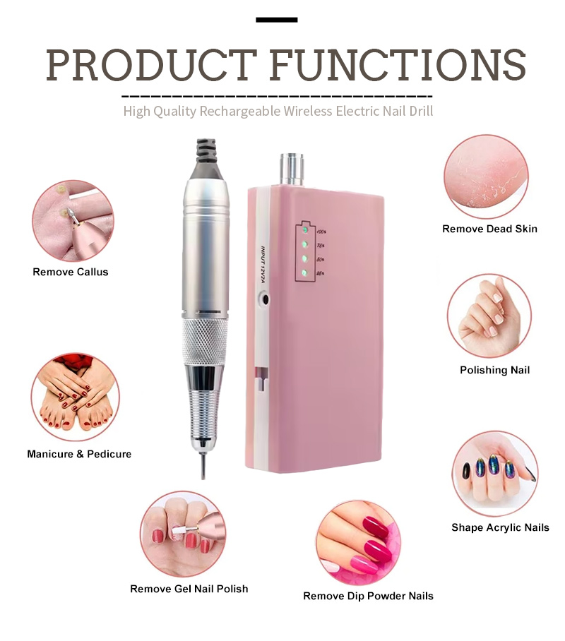 USB Rechargeable Nail File Wireless Portable Design functions