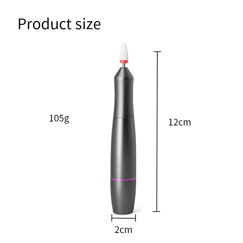 RUINA Portable Nail Drill size dimensions: 12cm length, 2cm width, and 105g weight