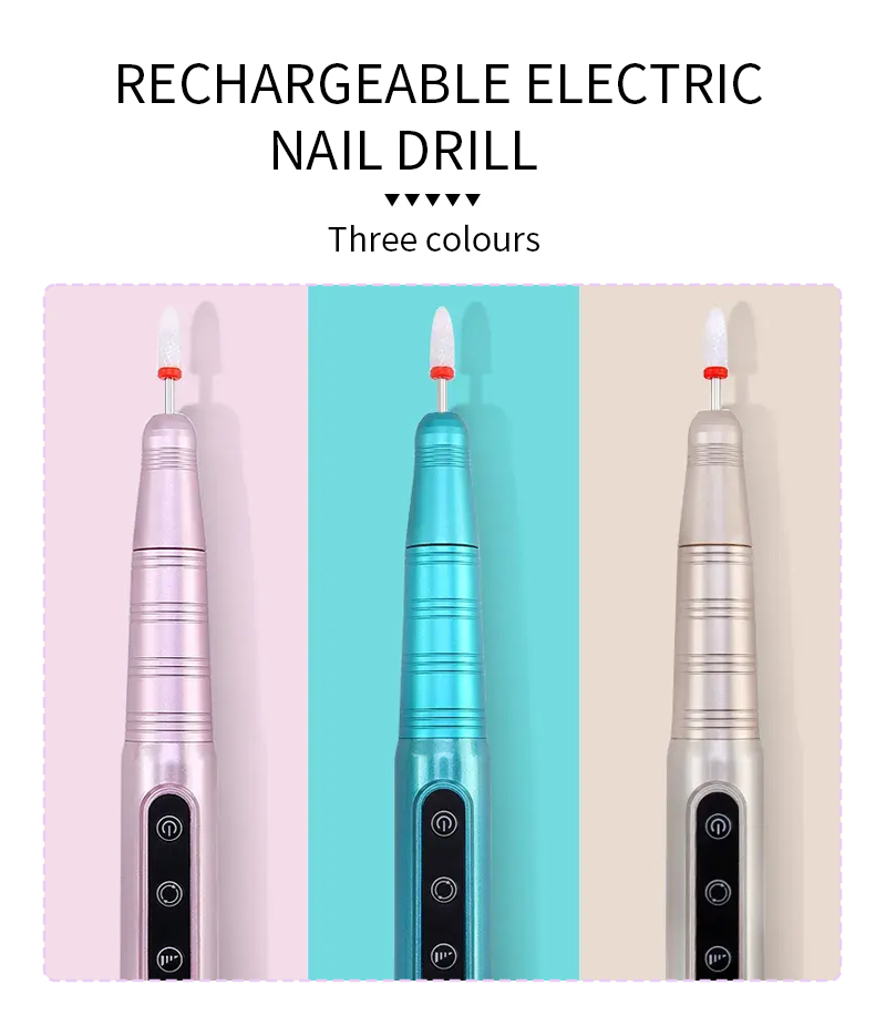 RUINA Rechargeable Electric Nail Drill in three colours: Pink, Blue, and Silver
