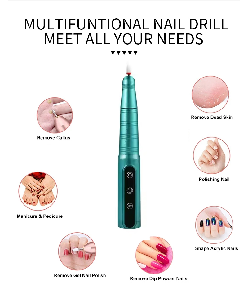 Multifunctional nail drill meeting all needs: removing callus, dead skin, manicure, pedicure, removing gel polish, dip powder, and shaping acrylic nails